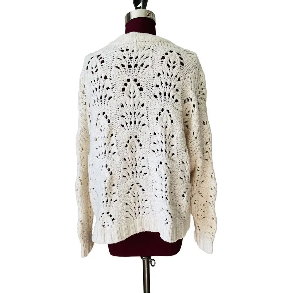 Aerie Cream Pointelle Chunky Knit Sweater Women’s Size S - Picture 3 of 11